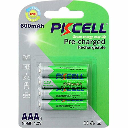 PKCELL 1.2V Precharged Low Self Discharge Rechargeable AAA Battery with 600 mAh, 4PK PK130278